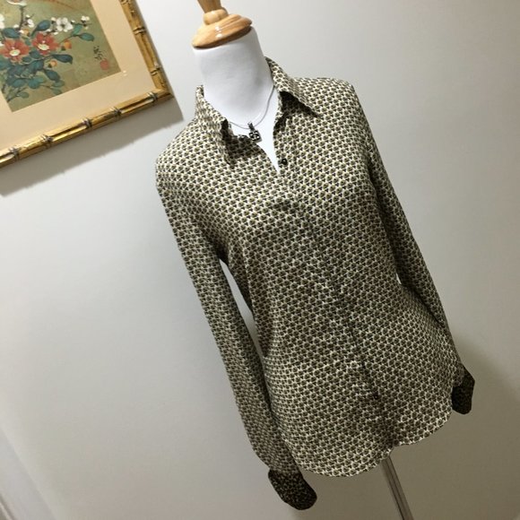 Zara Tan Yellow Black Flower Print Blouse - Picture 2 of 8